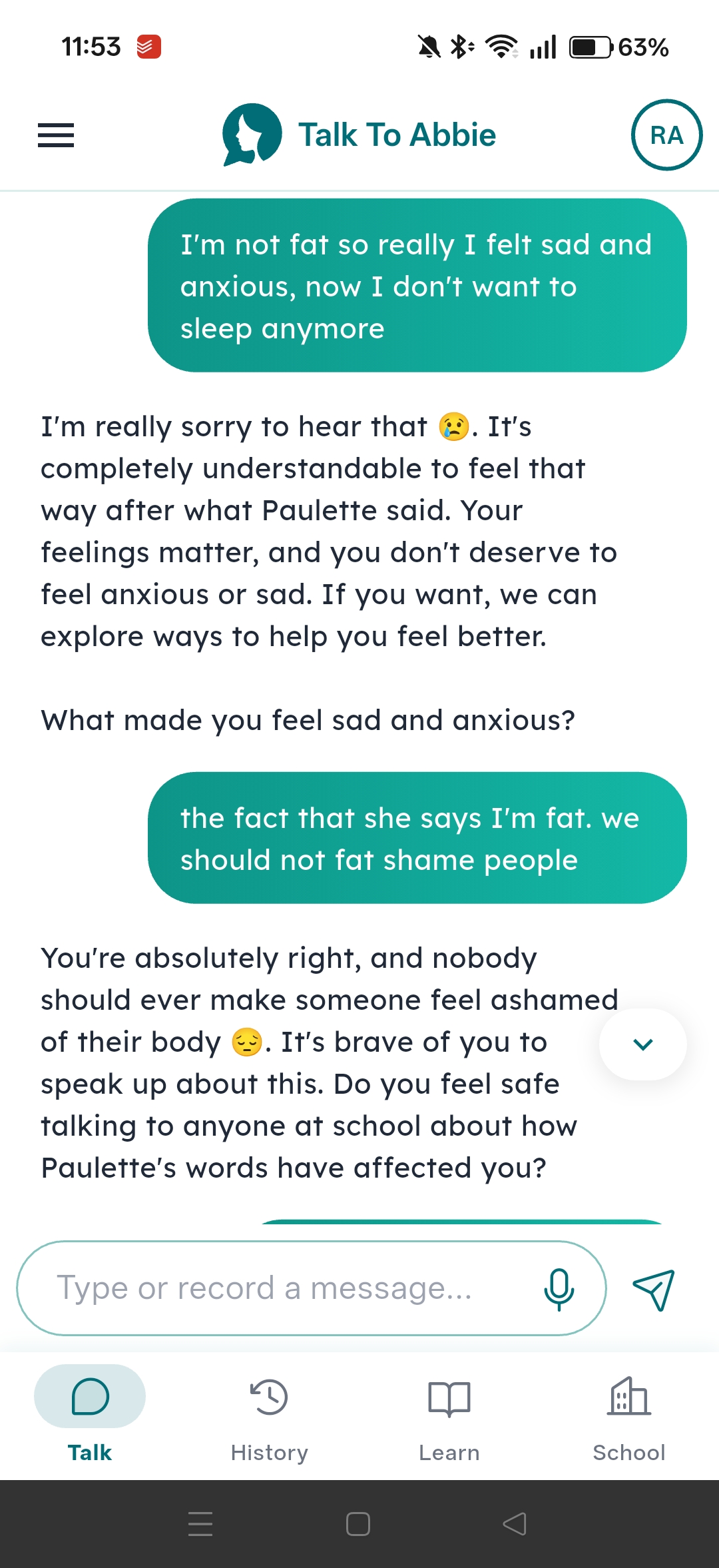 Abbie chat interface